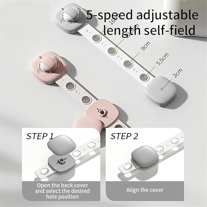 Fridge Lock Refrigerator Locks for Kids Proof Cabinet Locks Baby Proofing No Drill Installation, Heavy Duty Child Safety Latches for Kitchen Drawers&Oven Doors, Adjustable 2-15cm (Pink 2Pack)