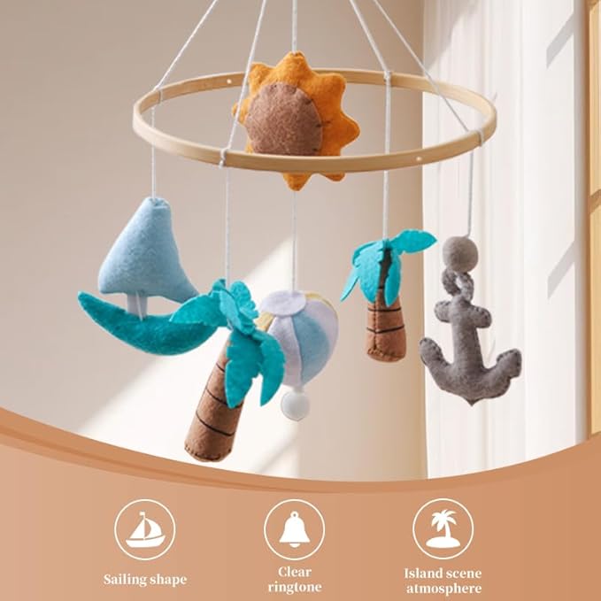 GOODMOM Seaside Nursery Mobile for Boys & Girls - Handmade Staycation Baby Mobile for Crib - Baby Crib Mobile BEACH Theme Accessories with Sailboat |Easy Assembly & Sturdy Structure |Gift for Newborns