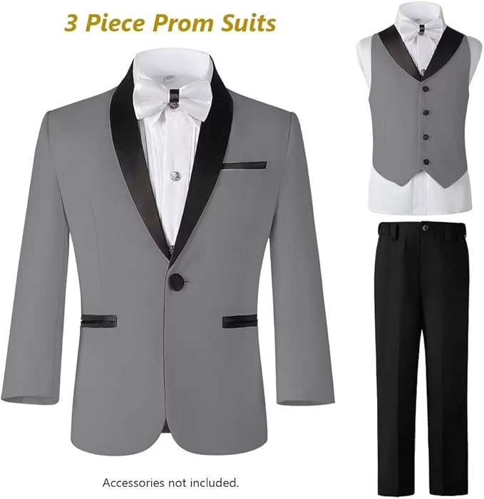 Boys Suit 3 Piece Ring Bearer Suit Kids Formal Jacket Vest Pants Suits Wedding Outfit for Party Prom Tuxedo