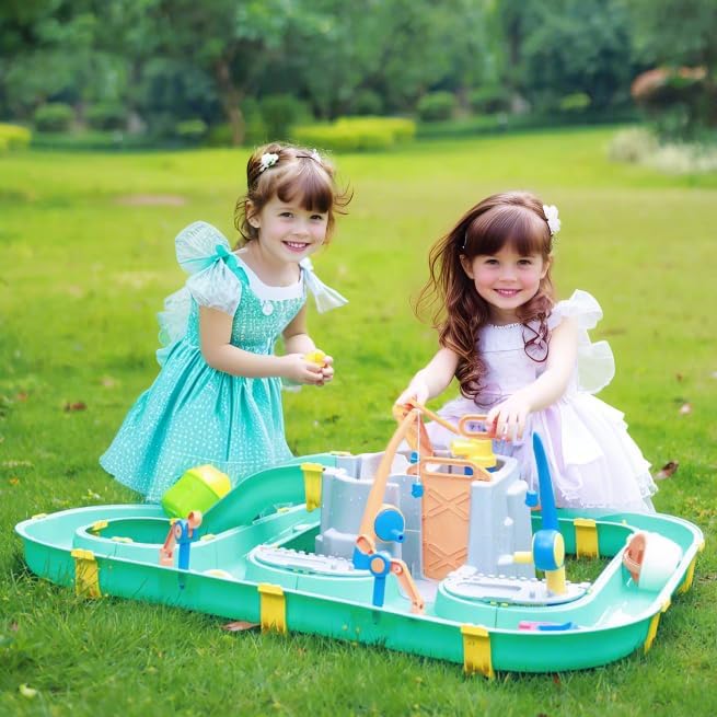 Leak-Proof Double-Tier Water Table Toys Playset with Cover, with Built in Pump, Kids Outside Play Toys for Toddlers 3-5 Ages 4-8 for Outside Garden Beach Pool
