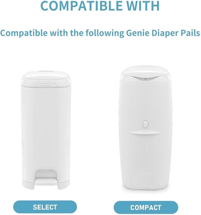 Standard Square Refills Disposal Bags Refill Compatible with Genie Diaper Compact, Select Pails (Not Fit Classic Version Pails), Hold Up to 270 Newborn-Sized Diapers Per Refill, 6 Pack