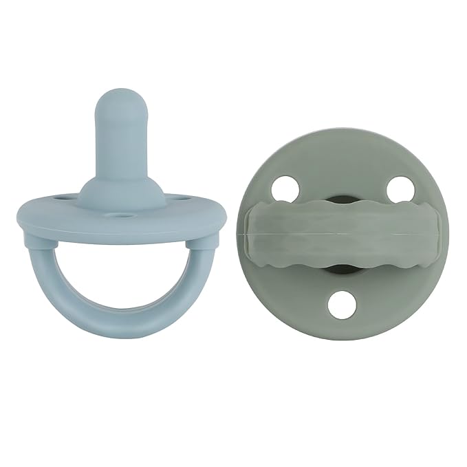 Soother Pacifier,Food Grade Silicone Pacifiers with Handle & 3 Holes for Added Safety, BPA Free, 2 Pack (Sage+Ether)