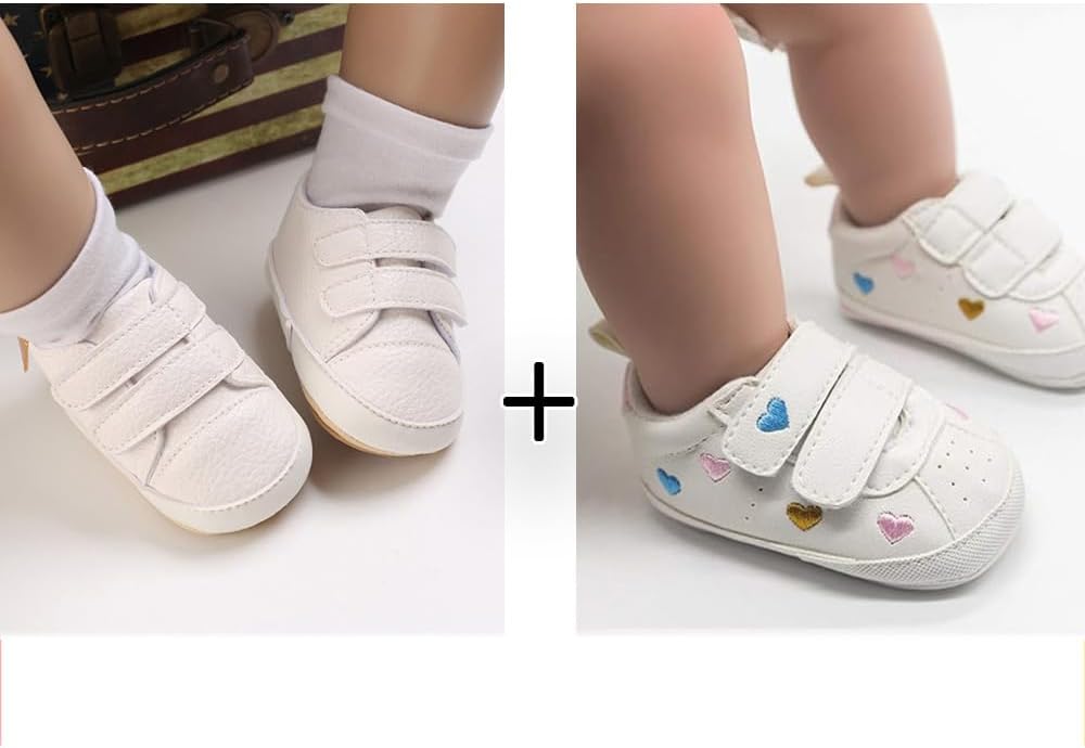 2Pairs Baby Shoes,Boys Girls Non-Slip Rubber Sole Sneakers,Unisex Infant Soft Lightweight First Walking Crib Shoes