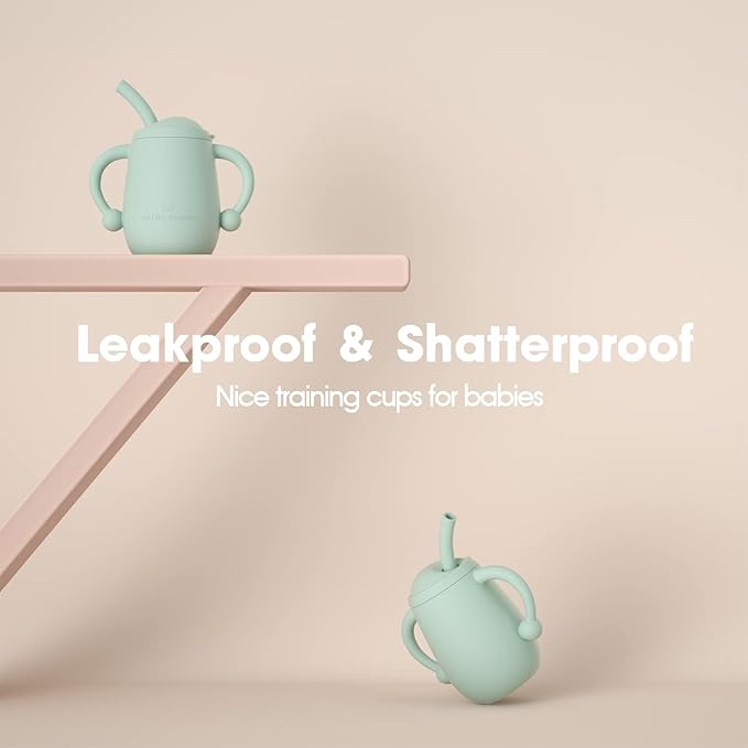 Cuddle Campus Pack of 2 Silicone Baby Training Cup, Shatterproof Toddler Sippy Cups with Straw, Open Cup for Baby, 6+ Months 4 Oz