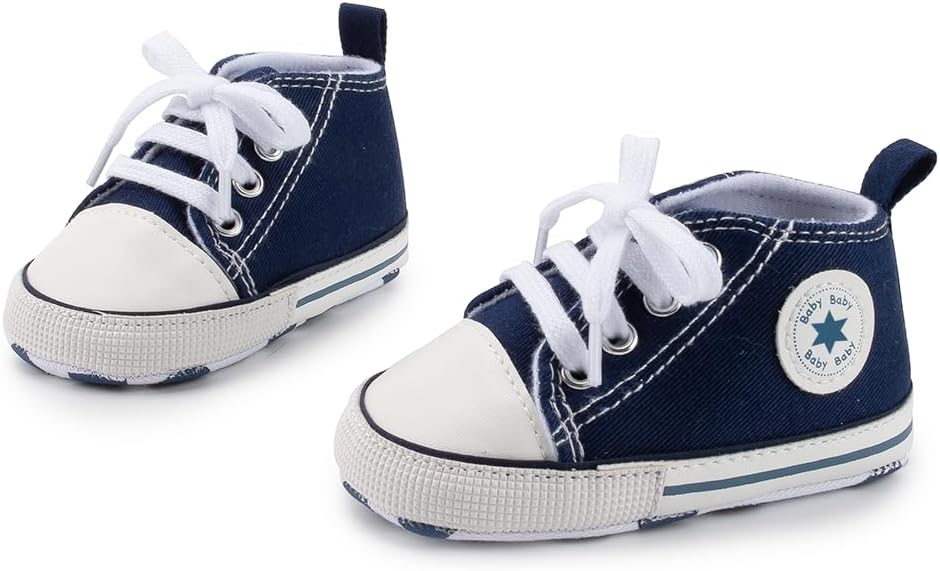 Meckior Baby Girls Boys Canvas Sneakers Soft Sole High-Top Ankle Infant First Walkers Crib Shoes