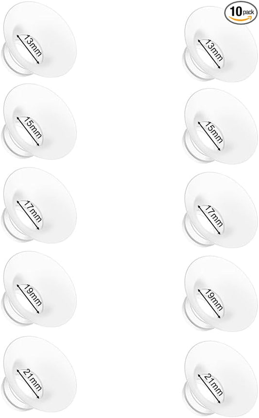 Flange Insert 13/15/17/19/21mm for Momcozy M9 M6 M5 V1 Pro V2 Pro S12 Pro S9 Pro, Compatible with Medela/Elvie/Spectra/Willow Go/eufy/Lansinoh Breast Pump, 10PCS
