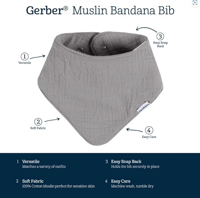Gerber unisex-baby Muslin Bandana Bibs