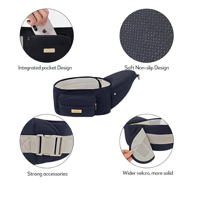 Sharth Baby Carrier with Hip Seat, 6-in-1 Convertible, Adjustable, Ergonomic Baby Carrier for Newborn to Toddler, Front and Back Carry, 0–36 Months, 7–41 lbs, All Seasons, Dark Blue