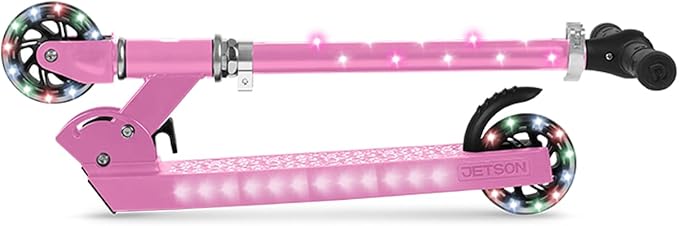 Jetson Jupiter Kids 2-Wheel Light-Up Kick Scooter, LED Lights on Handlebar, Stem, Wheels & Deck, Adjustable Handlebar, Rear Brake, Easy-Folding Mechanism, Ages 5+