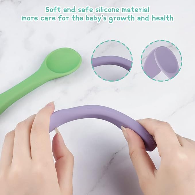 Vicloon Silicone Baby Feeding Spoons, 4 PCS First Stage Feeding Spoons for Infants, Baby Led Weaning Feeding Supplies Training Spoon, Toddler Utensils, Ultra-Durable & Chewproof, Dishwasher Safe