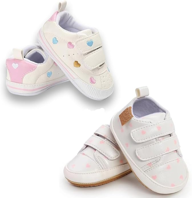 2Pairs Baby Shoes,Boys Girls Non-Slip Rubber Sole Sneakers,Unisex Infant Soft Lightweight First Walking Crib Shoes