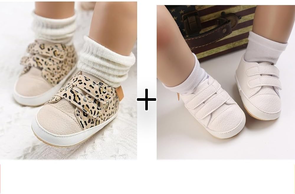 2Pairs Baby Shoes,Boys Girls Non-Slip Rubber Sole Sneakers,Unisex Infant Soft Lightweight First Walking Crib Shoes