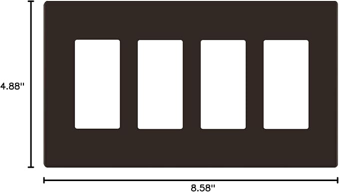 LIDER Matte Finish Decorator Switch Cover, Screwless Wall Plate, Mid-Size 4-Gang 4.88" x 8.58", Unbreakable Polycarbonate Thermoplastic, UL Listed, LSWP-34M-BR, Brown