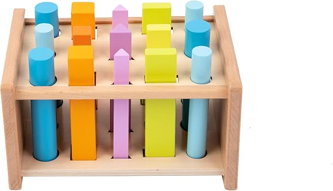Montessori Toys for 1 2 3 Years Old Wooden 3D Shape Matching Toys,Wooden Posting Stand Montessori Color Sorting Sticks Game-Cognitive Shapes Colors,Educational Sensory Toy for Boys Girls Gift（15 Pcs）