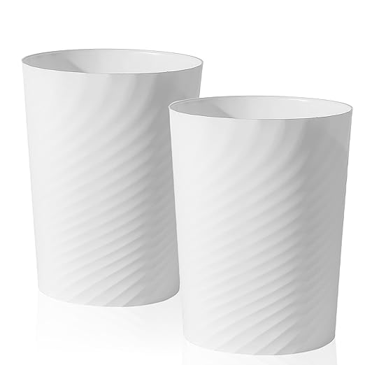 UUJOLY Plastic Small Trash Can Wastebasket, Garbage Container Basket for Bathrooms, Laundry Room, Kitchens, Offices, Kids Rooms, Dorms, (White, 2.6 Gallon/2 Pack)
