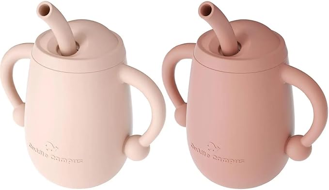 Cuddle Campus Pack of 2 Silicone Baby Training Cup, Shatterproof Toddler Sippy Cups with Straw, Open Cup for Baby, 6+ Months 4 Oz