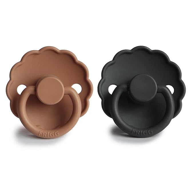 FRIGG Daisy SilkySoft Silicone Baby Pacifier | Made in Denmark | BPA-Free (Graphite/Peach Bronze, 6-18 Months)