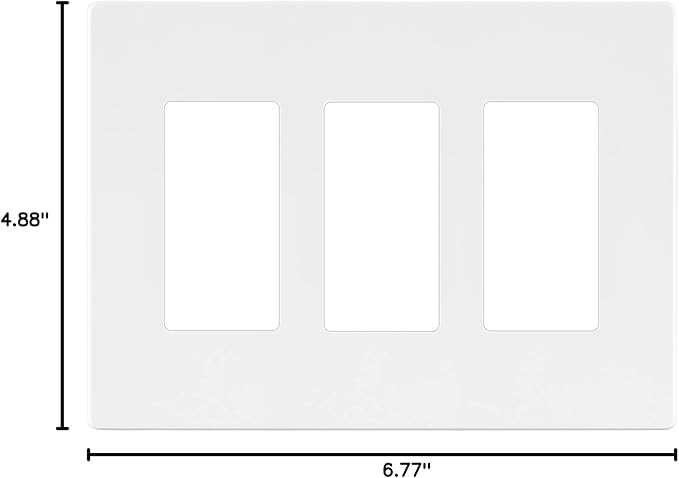 LIDER Matte Finish Triple Decorator Switch Cover, Screwless Wall Plate, Mid-Size 3-Gang 4.88" x 6.77", Polycarbonate Thermoplastic, UL Listed, LSWP-33M-W, White