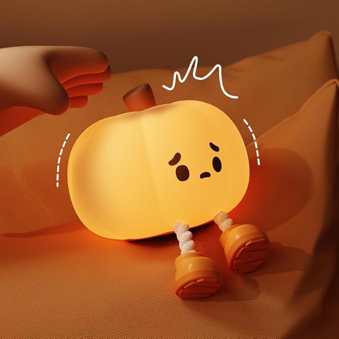 Pumpkin Night Light, Squishy LED Halloween Lamp with Timer, Rechargeable Silicone Nursery Nightlight for Kids, Dimmable Bedside Pumpkin Lantern for Baby Room Decor