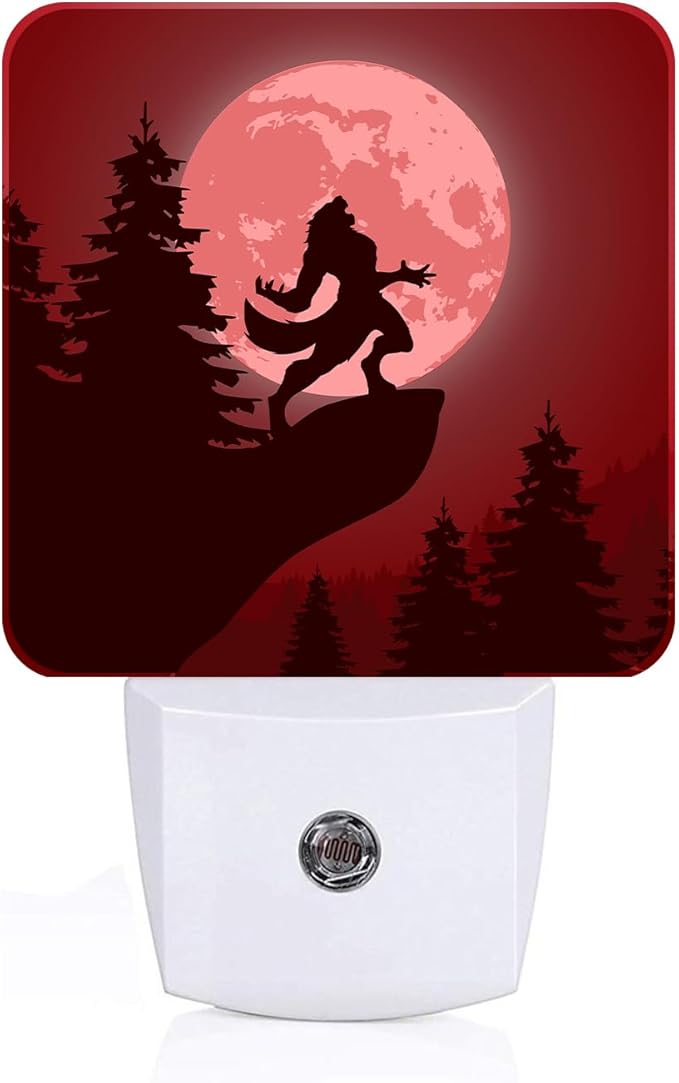 Blood Moon and Werewolves Night Light,Plug-in Night Lights with Dusk-to-Dawn Sensor for Stairway,Hallway,Bedroom Sleep Friendly Ideal for Women/Girls/Boys Gift,0.5w