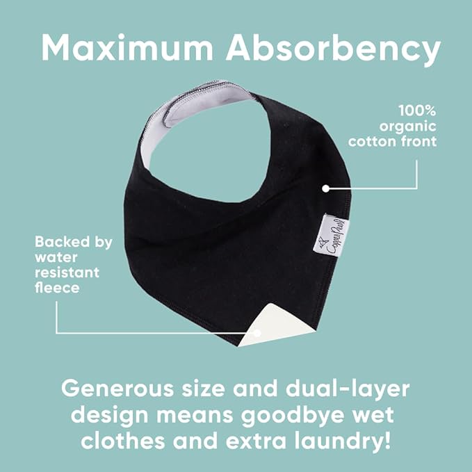 Copper Pearl 4 Pack Soft Cotton Baby Bibs for Drooling and Teething, Absorbent Drool Bibs for Baby Girl and Boy, Adjustable to Fit Newborns to Toddlers (Black Basics)