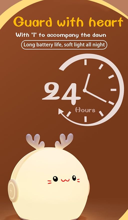 Night Light Kids, Cute Soft Glow Protect Eyes Deer Night Light Lamp with 30mins Timer Rechargeable Nightlight for Kids Children Women Girls Toddler Bedroom Bedside Livingroom