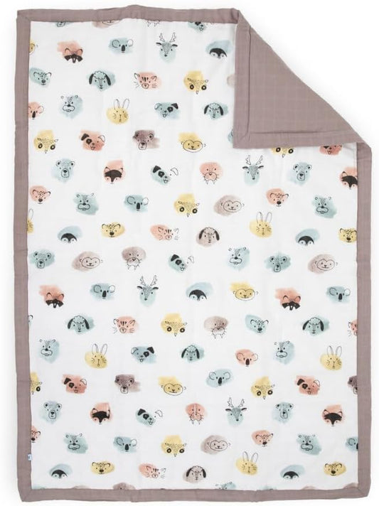 Little Unicorn Lofty Comforter Blanket | Super Soft & Breathable Muslin Fabric| Great for Play & Bedtime Blanket (Watercolor Critters)