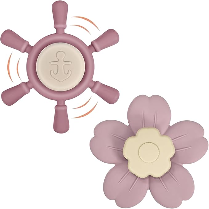 Suction Cup Spinner Toys | Baby Bath Toys for Kids Ages 1-3 | Suction Toys, Baby Toys, Sensory Toys for Car Travel, Table, Highchair, Window, Bathtub (Power Rose+Dusty Lilac)