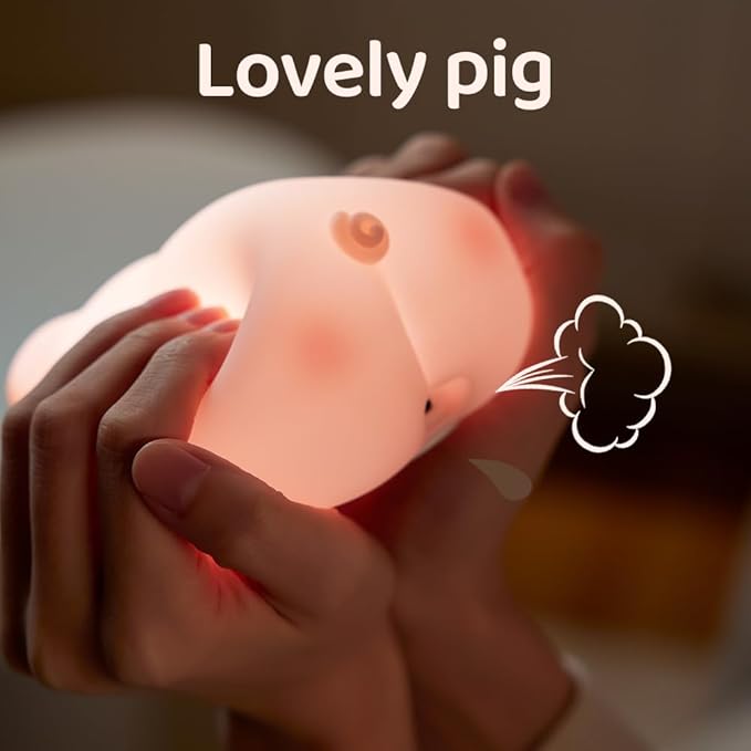 Cute Silicone Piggy Night Lights for Kids, LED Piggy Cute Lamp,Rechargeable Bedside Touch Night Light, 3 Level Dimmable Kids Night Light for Breastfeeding Nursery Decor