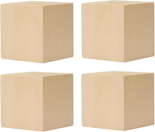 4 Pcs Basswood Carving Blocks, 2x2x2 inch Whittling Bass Wood Blocks Kit, Carving Soft Wooden Block for Beginners and Professional Artists DIY Wood Carving Crafts