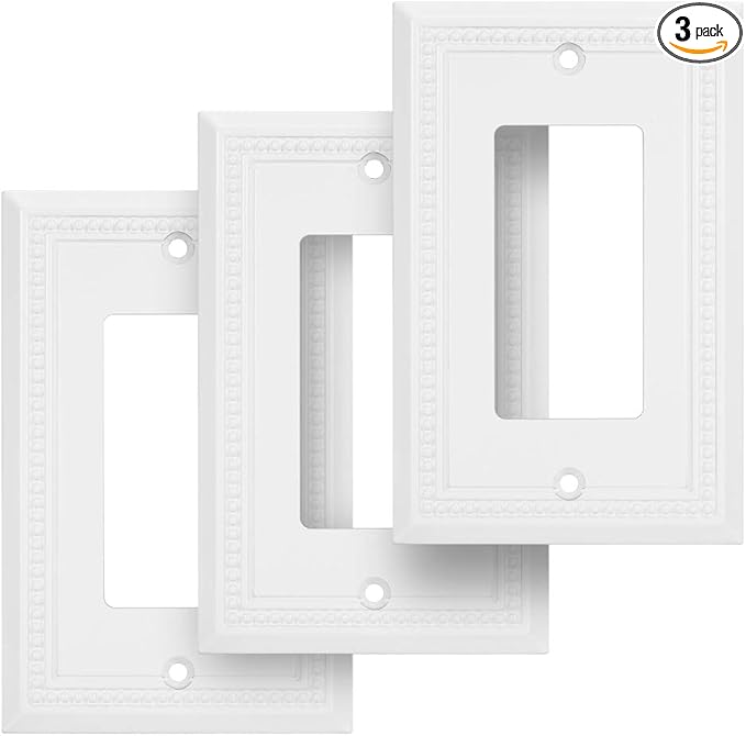 Henne Bery Sunken Pearls Heavy Duty Decorative Wall Plate Switch Plate Outlet Cover (Single Decorator, 3 Pack, White)
