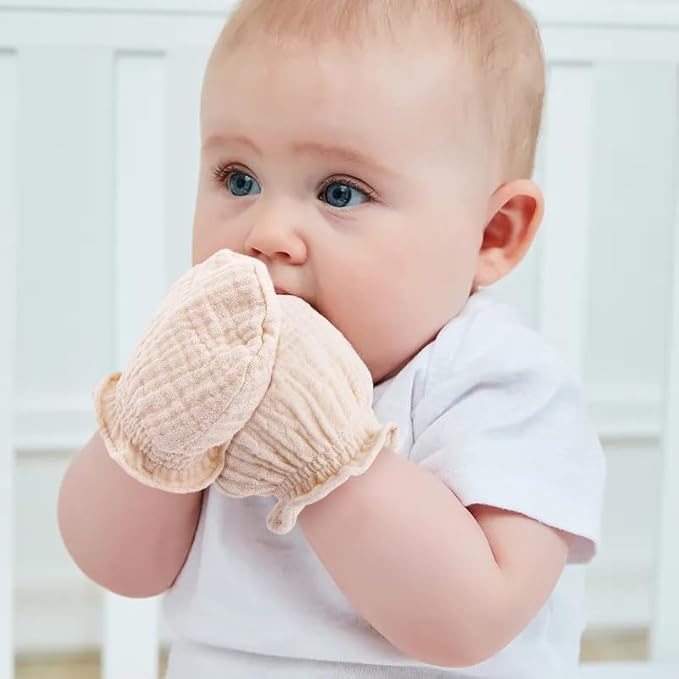 Pro Goleem Muslin Baby Mittens for Newborn, 100% Cotton No Scratch Soft Breathable Gloves for Boys and Girls 0-6 months