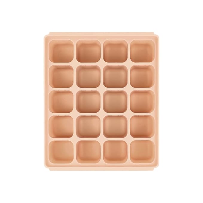 Baby Food Storage Silicone Cubes with Clip-On Lid Freezer Tray Baby Food Soups Purees Ice Easy and Safe Design Made in Korea (20 Sand Beige)