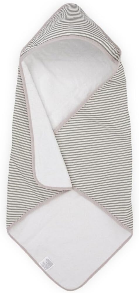 Little Unicorn Premium Infant Hooded Bath Towel| Soft & Absorbent Cotton & Terry Fabric for Newborns (Grey Stripe)