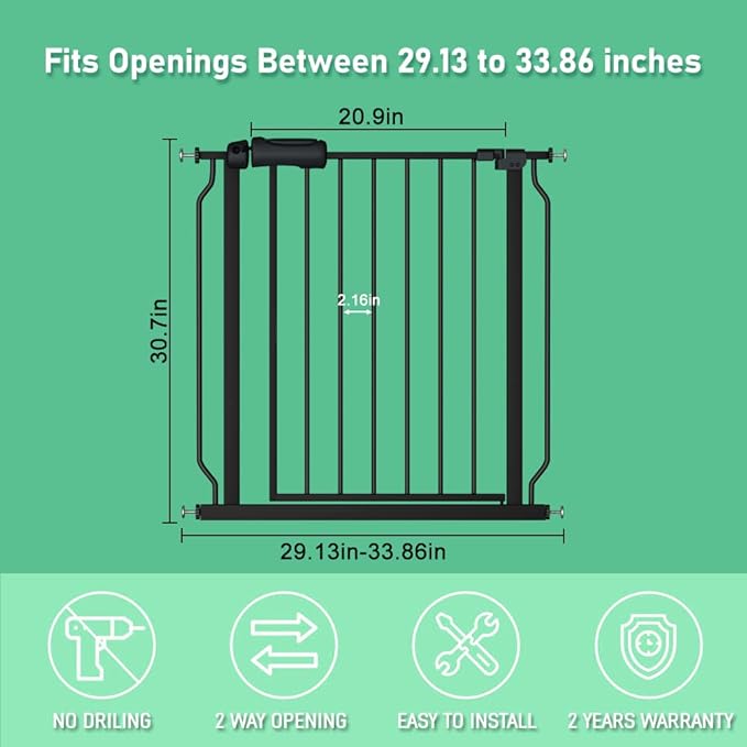 ALLAIBB Extra Wide Pressure Mounted Baby Gate Walk Through Child Kids Safety Toddler Tension White Long Large Pet Dog Gates with Extension for doorways Kitchen (29.13-33.86"/74-86cm, Black)
