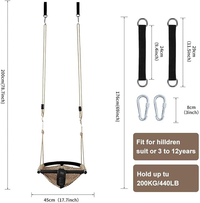 Toddler Swing&2-in-1 Baby Swing - Adjustable Rope Swing Seat for Kids | Indoor & Outdoor Durable Backyard Swing Set for Infants & Toddlers (Light Brown)