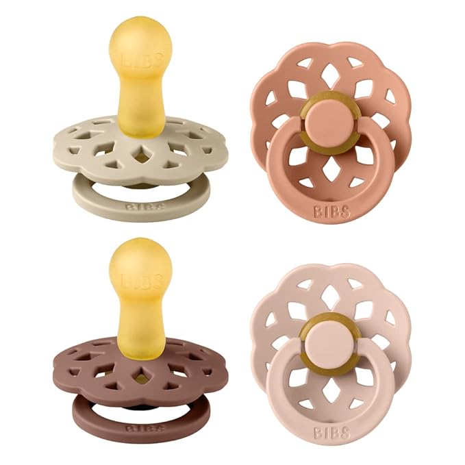 BIBS Boheme Soother 4-Pack | BPA Free Dummy Pacifier | Round Nipple | Natural Rubber Latex | Made in Denmark | Size 6-18 Months | Vanilla Mix