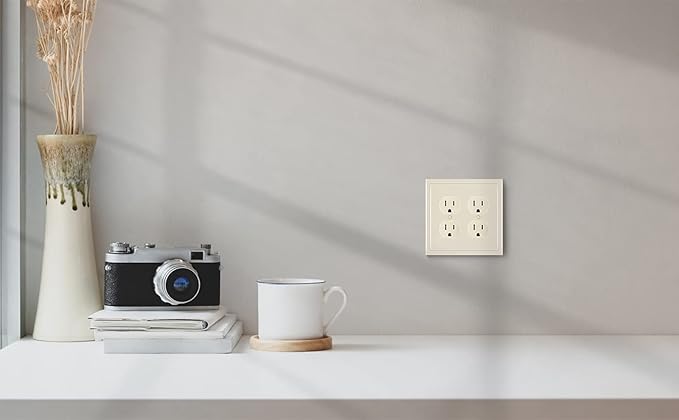 Henne Bery Modern Edge Decorative Wall Plate Switch Plate Outlet Cover, Durable Solid Zinc Alloy (Double Duplex, Light Almond)