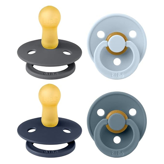 BIBS Colour Soother 4-Pack | BPA Free Dummy Pacifier | Round Nipple | Natural Rubber Latex | Made in Denmark | Size 6-18 Months | Deep Space Mix