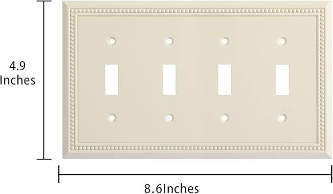 Henne Bery Sunken Pearls Heavy Duty Decorative Wall Plate Switch Plate Outlet Cover (Quad Toggle, Light Almond)