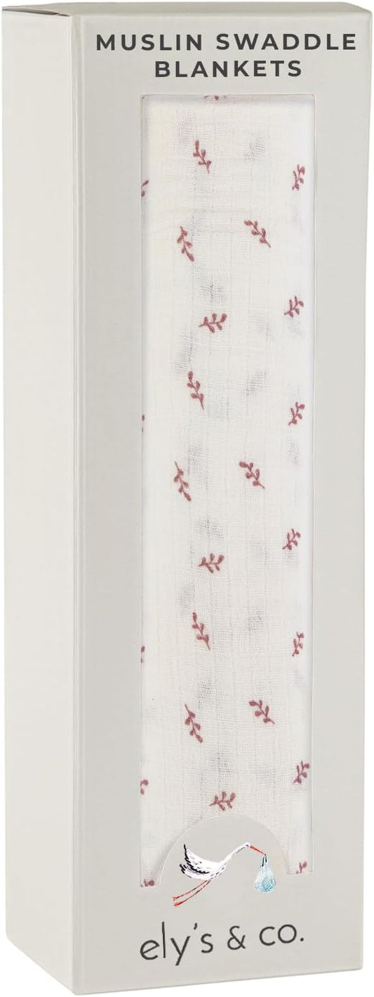 Ely's & Co. Cotton Muslin Swaddle Blanket 1-Pack — 100% Cotton Muslin Extra-Large Swaddle Blankets (47” x 47”) Printed (Lavender Leaf)
