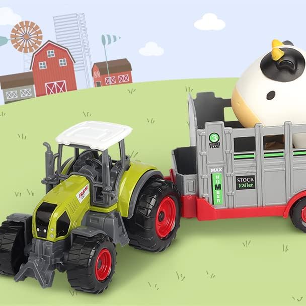 Oriate Farm Tractor Carrier with Cartoon Farm Animals and Playmat, 6 Pack Bath Squirter Silicone Rubber Farm Animal Toys, 47.2” x 31.5” Happy Farm Play mat, Birthday Gifts for Kids