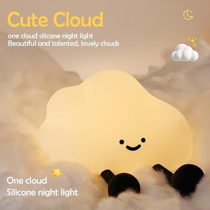 Cute Cloud Night Light Silicone Nursery USB Rechargeable Christmas Sleeping Bedside Lamp Touch Sensor Nightlights for Bedroom