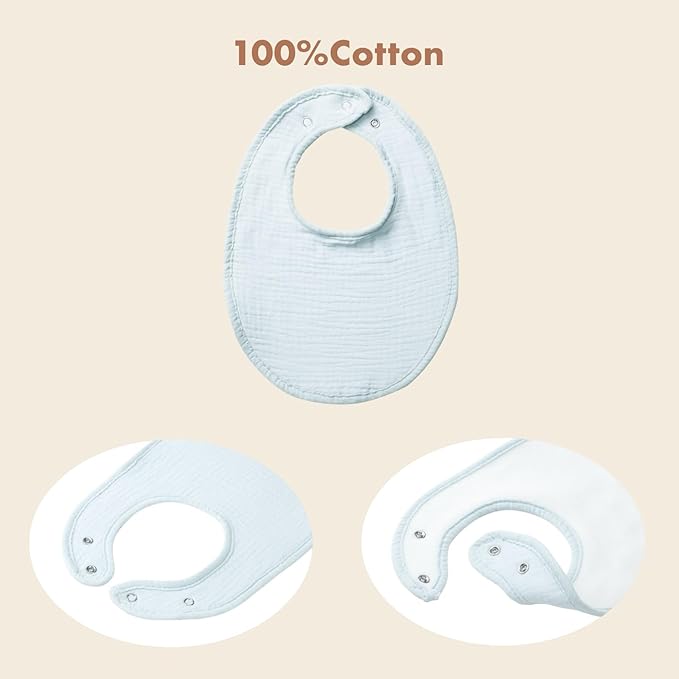 8-Pack Cotton Baby Drool Bibs - Quick-Dry Absorbent Bandana Bibs, Adjustable Snaps for Newborn to 24M