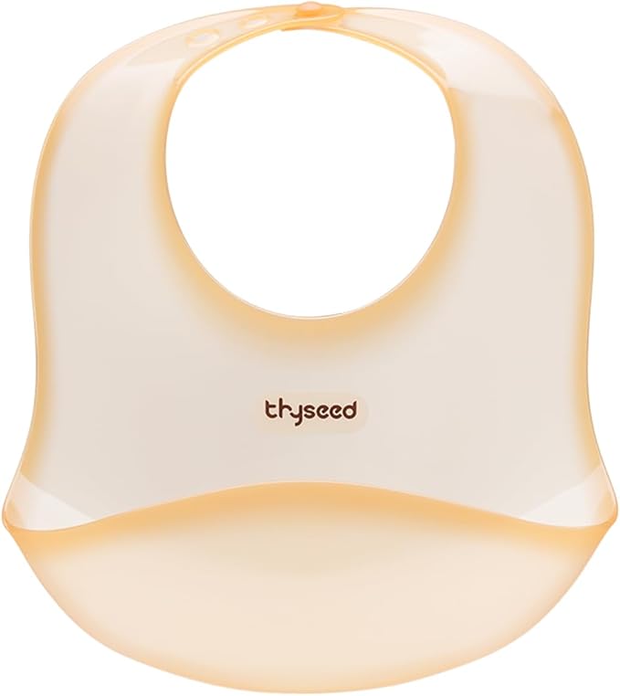 thyseed Ultra Thin & Light Waterproof Silicone Bibs for Babies Eating Toddler Feeding Silicon Food Catcher with Large Pouch