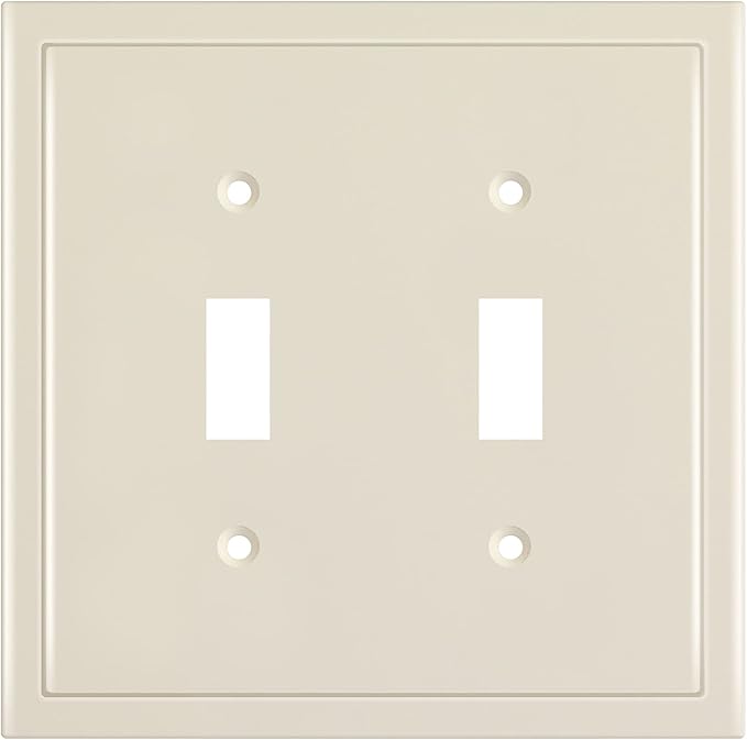 Henne Bery Modern Edge Decorative Wall Plate Switch Plate Outlet Cover, Durable Solid Zinc Alloy (Double Toggle, Light Almond)
