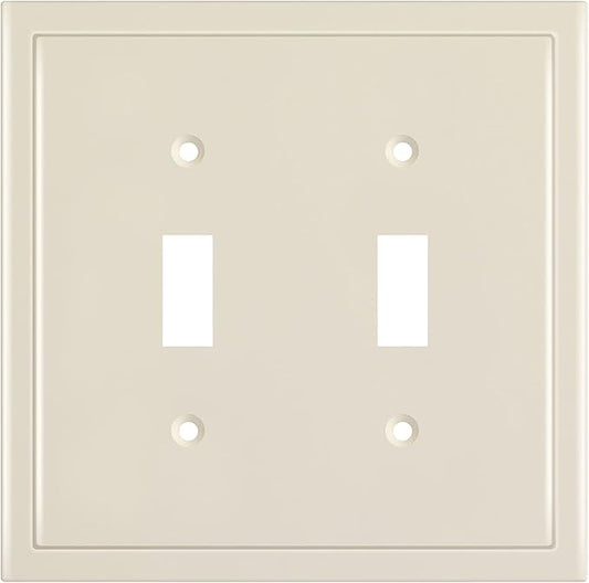 Henne Bery Modern Edge Decorative Wall Plate Switch Plate Outlet Cover, Durable Solid Zinc Alloy (Double Toggle, Light Almond)