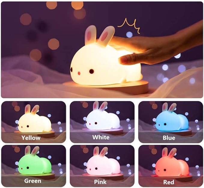 Cute Kids Night Light Night Lamp Night Lights for Kids Bedroom Toddler Baby Portable Silicone Battery Led Nightlight Nursery (Cute Bunny)