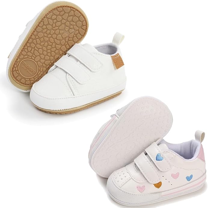 2Pairs Baby Shoes,Boys Girls Non-Slip Rubber Sole Sneakers,Unisex Infant Soft Lightweight First Walking Crib Shoes