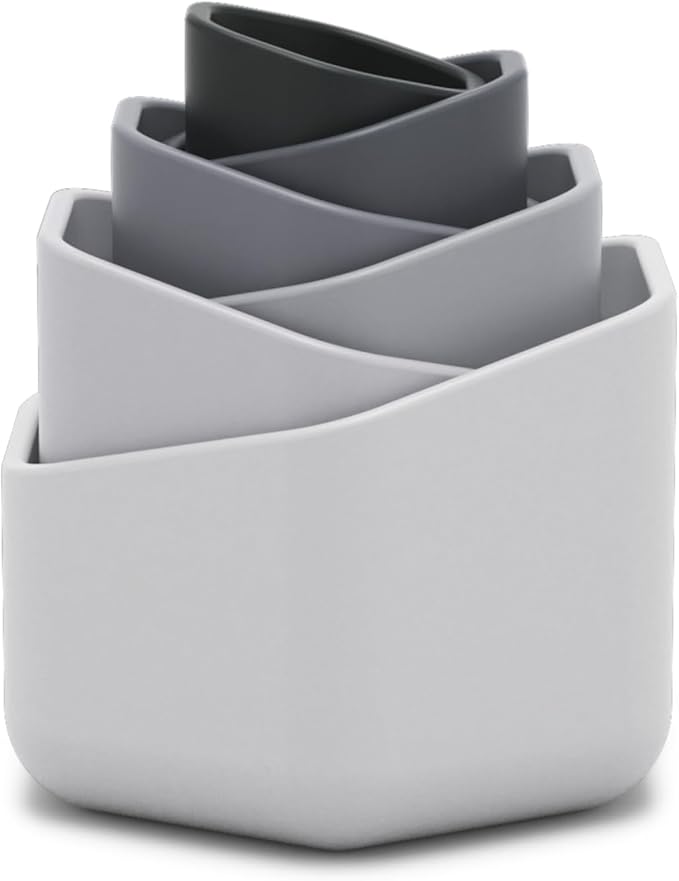 Lalo Stacking Cups - Baby and Toddler Stacking Cups for Bath Time, 6 Nesting Cups with Openings - Non-Toxic, BPA-Free Silicone Bath Toy, Easy to Clean for 6 Months And Up - B&W